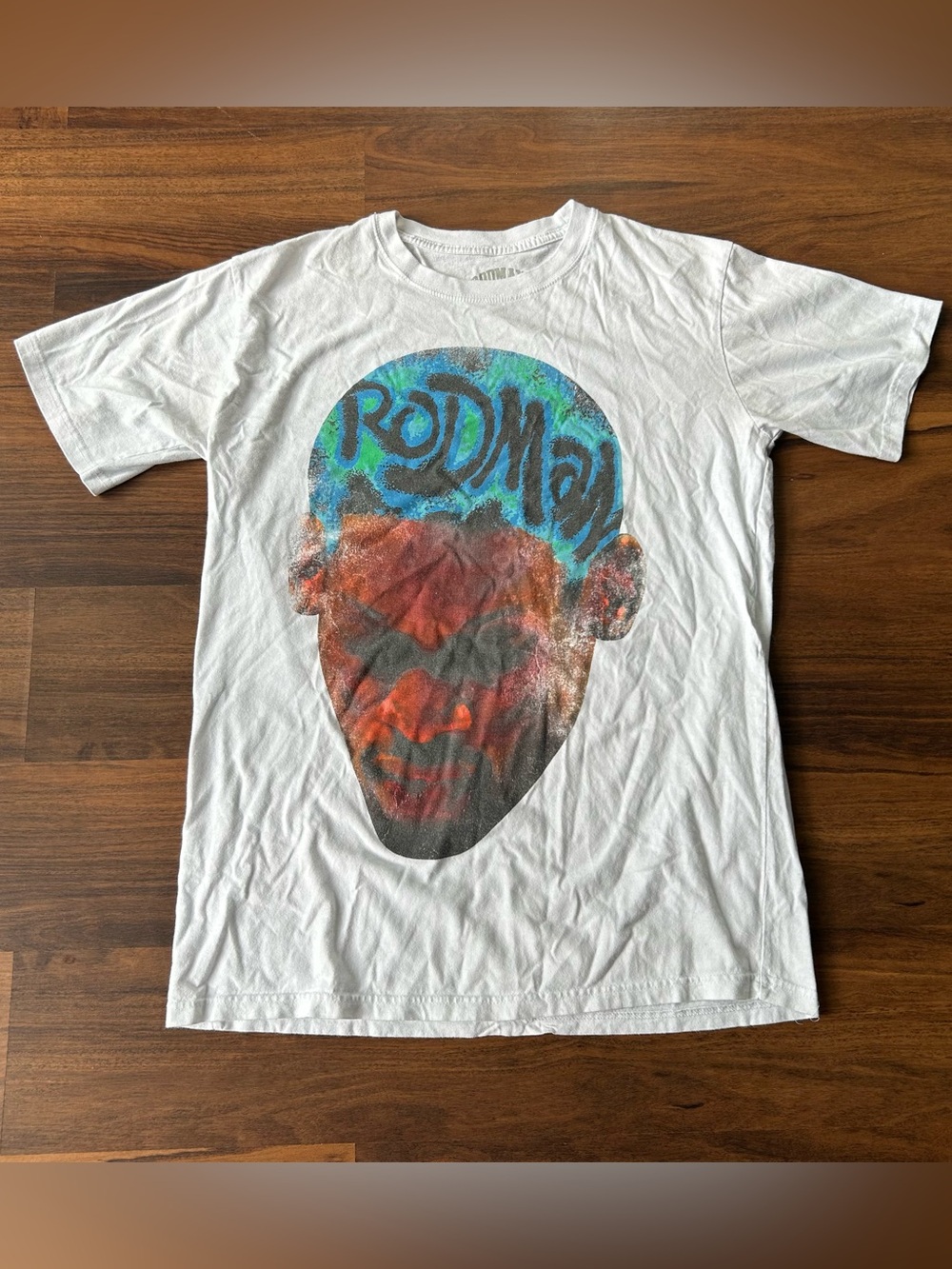 Made in USA White Short-Sleeve Dennis Rodman Graphic Tee with big head  Print
